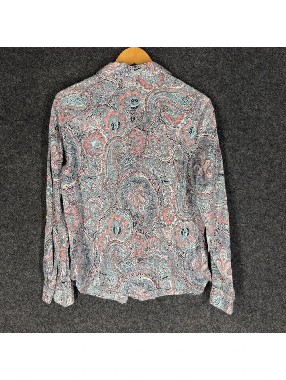 Talbots Shirt Women M Medium Blue Geometric Button Up Collared Long Sleeve